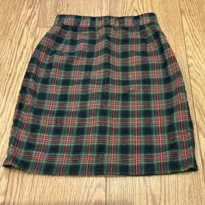 Vintage Wool Plaid Women's Pencil Skirt - Green and Red